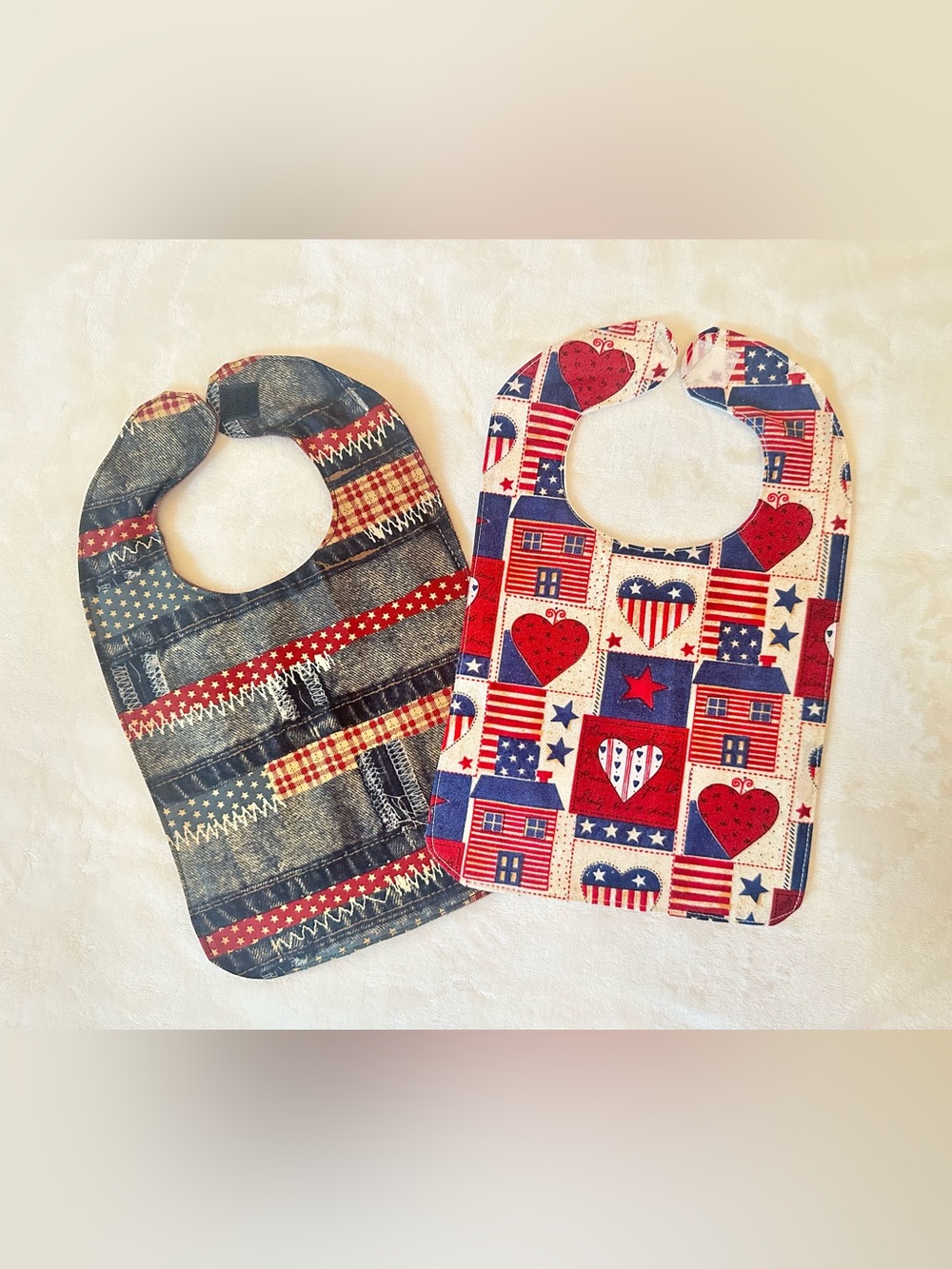 Patriotic Hearts & Stars Baby Bibs Set in Red, White & Blue